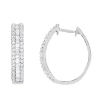 10K White Gold Diamond Hoop Earrings