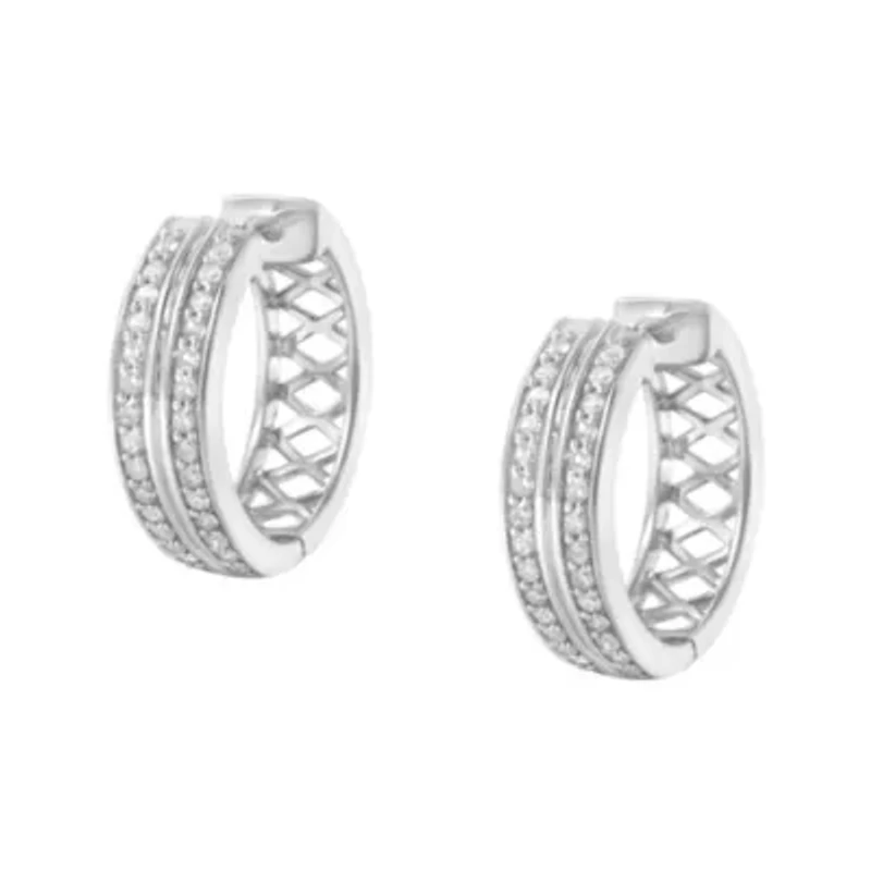 10K White Gold Diamond Hoop Earring