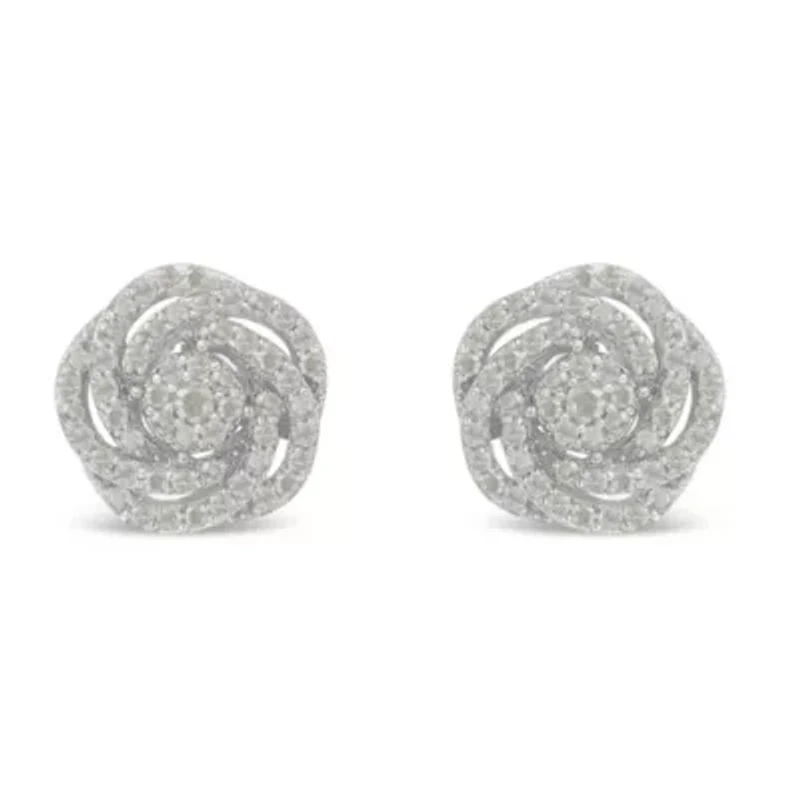 10KT White Gold Diamond Flower Stud Earring