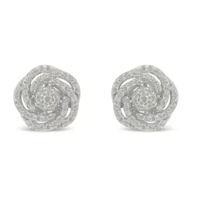 10KT White Gold Diamond Flower Stud Earring