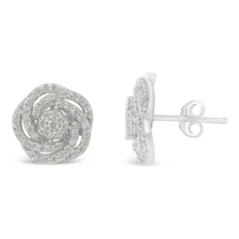 10KT White Gold Diamond Flower Stud Earring