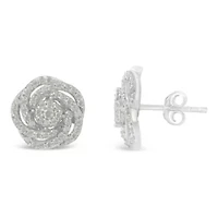 10KT White Gold Diamond Flower Stud Earring