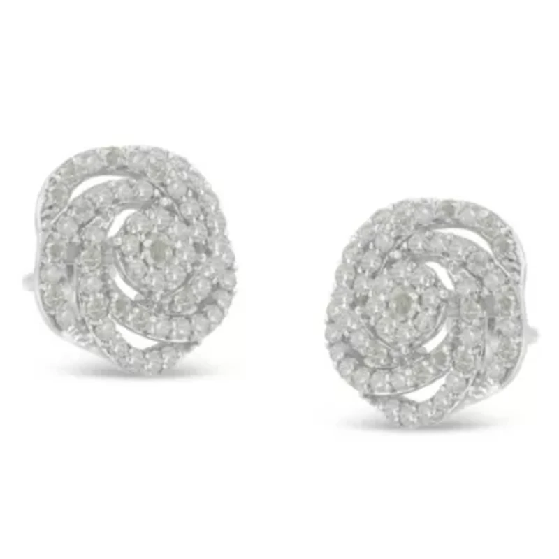 10KT White Gold Diamond Flower Stud Earring