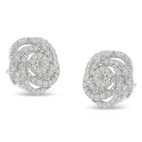 10KT White Gold Diamond Flower Stud Earring