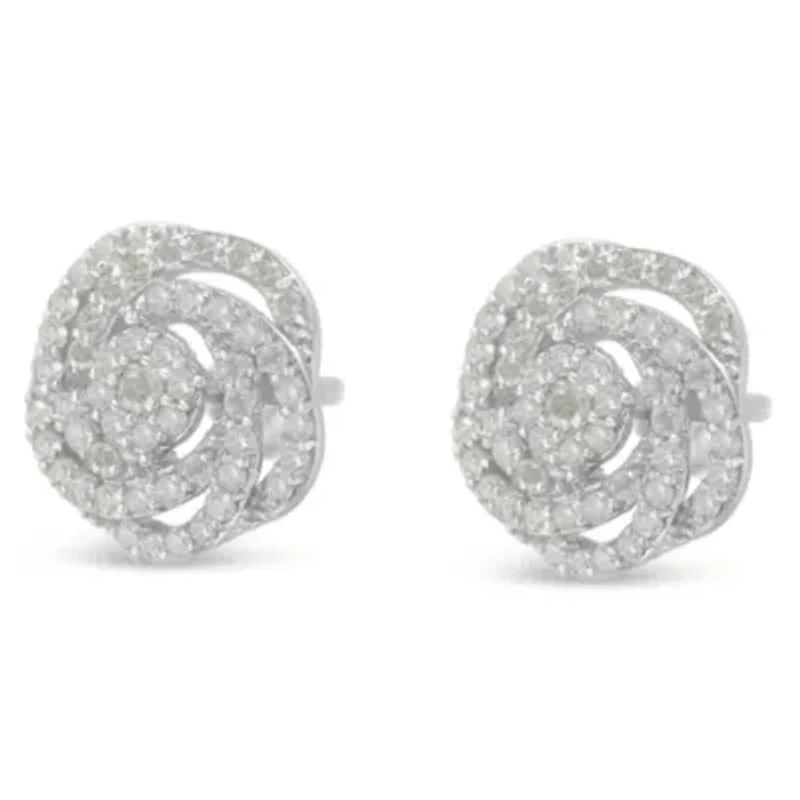 10KT White Gold Diamond Flower Stud Earring