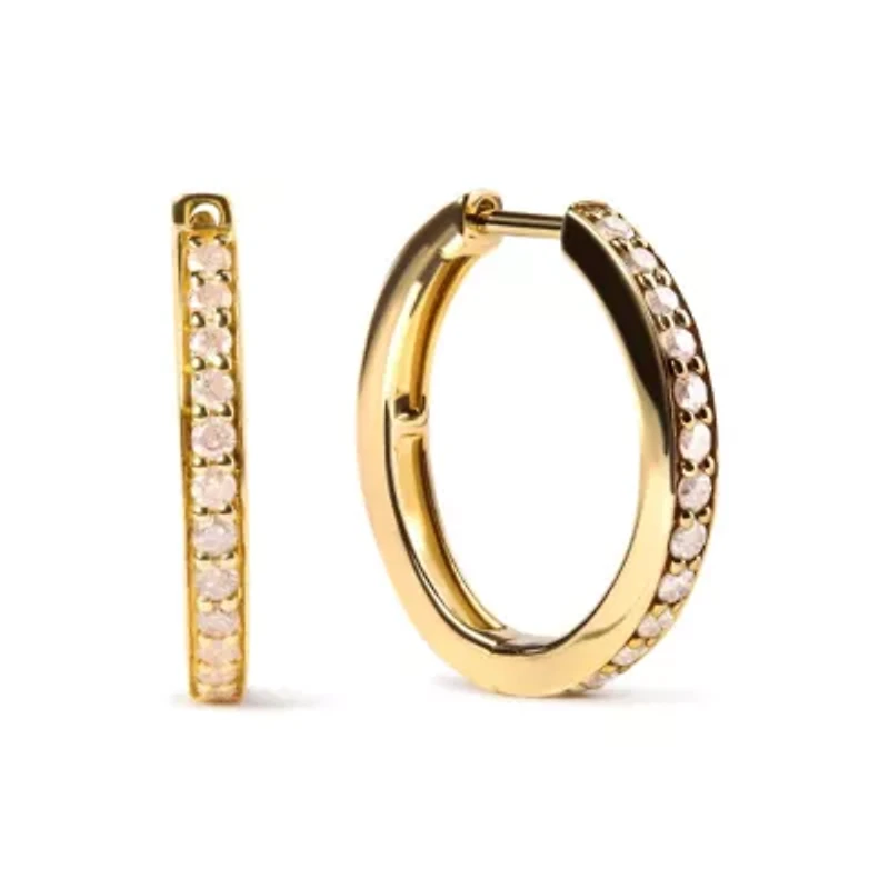 10K Yellow Gold 1/2 Ct RoundDiamond Hoop Earrings
