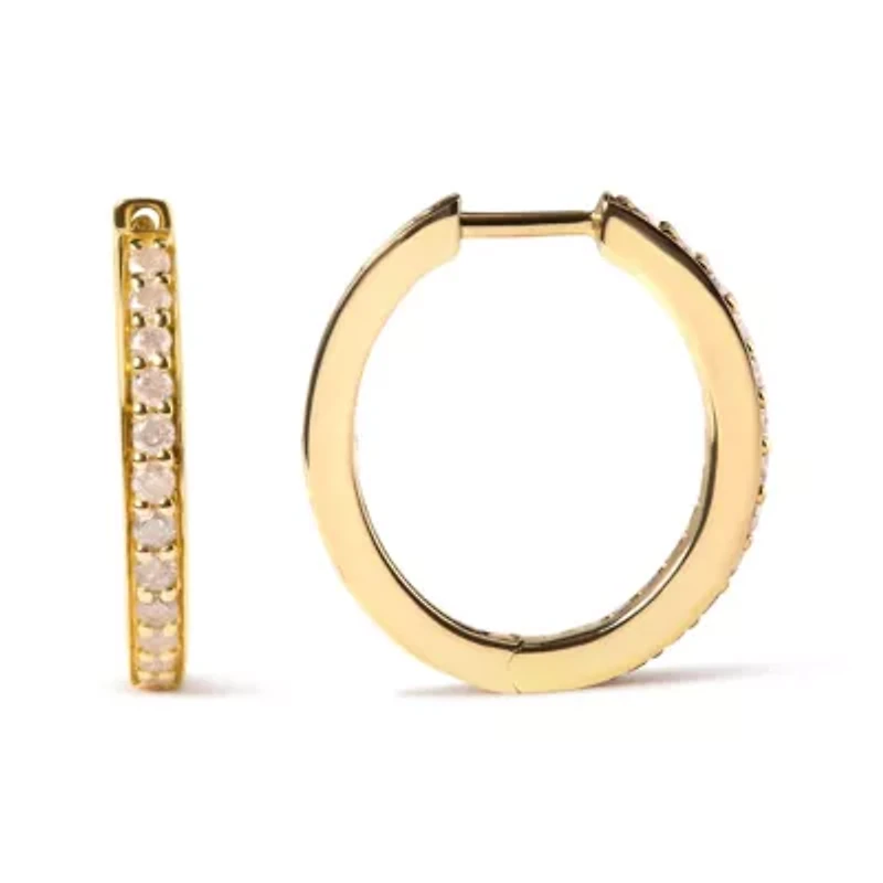 10K Yellow Gold 1/2 Ct RoundDiamond Hoop Earrings