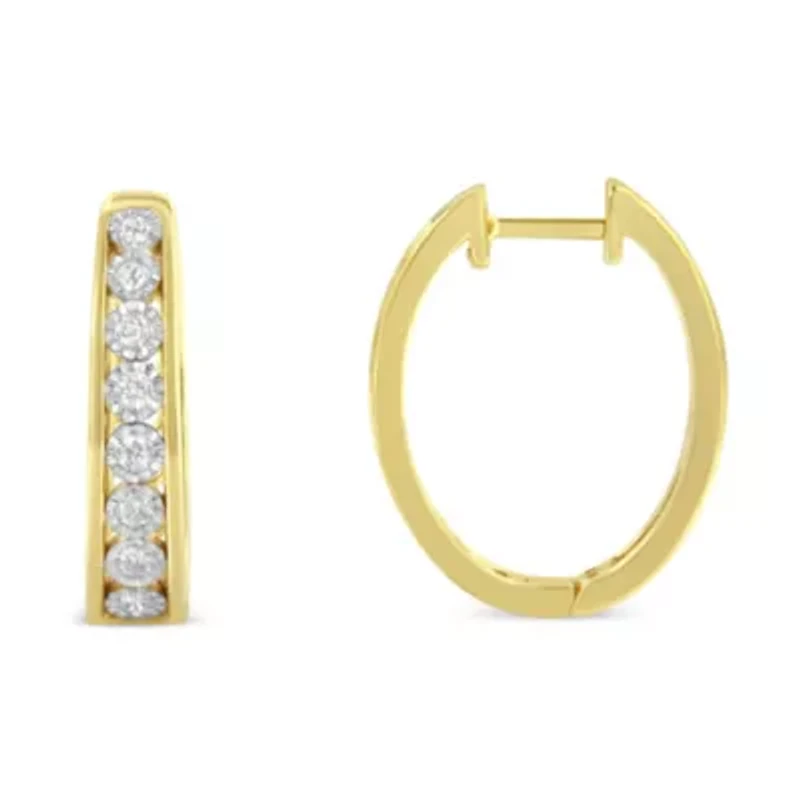 10KT Yellow and White Gold Diamond Hoop Earring