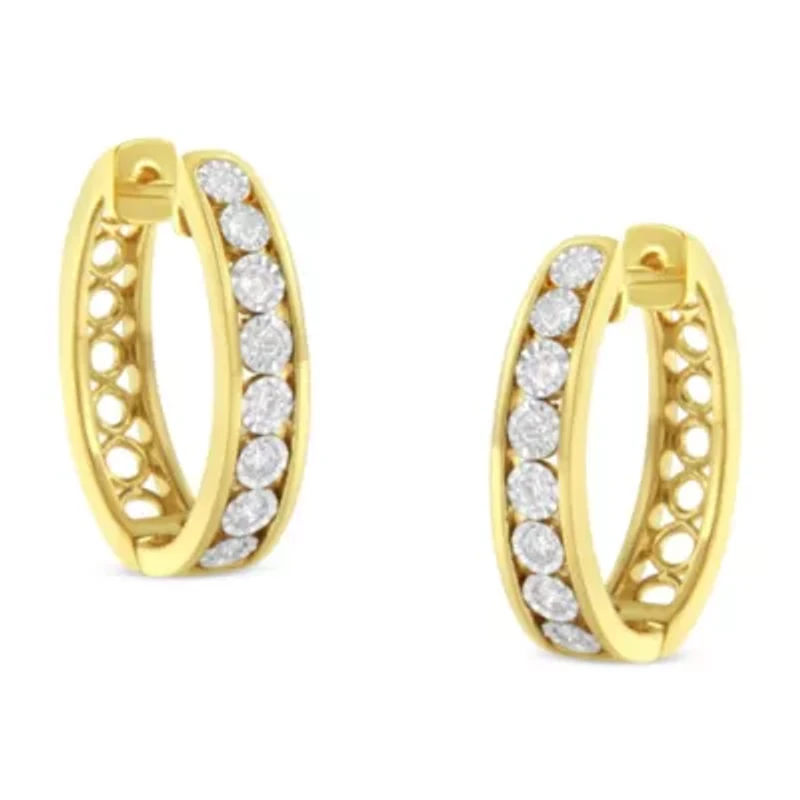10KT Yellow and White Gold Diamond Hoop Earring