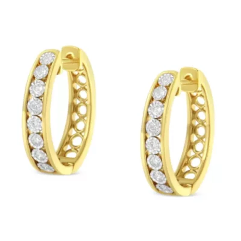 10KT Yellow and White Gold Diamond Hoop Earring
