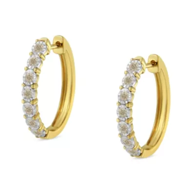 10KT Two-Toned Gold Diamond Hoop Earring