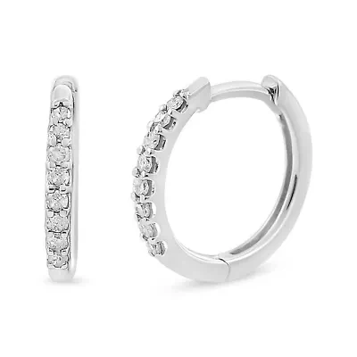 10K White Gold 1/5 Ct RoundDiamond Modern Hoop Earrings