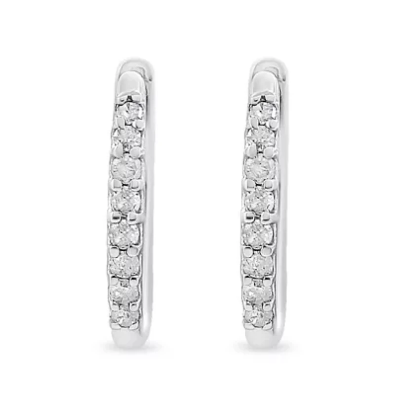 10K White Gold 1/5 Ct RoundDiamond Modern Hoop Earrings