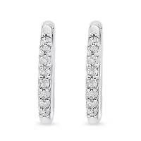 10K White Gold 1/5 Ct RoundDiamond Modern Hoop Earrings