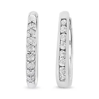 10K White Gold 1/5 Ct RoundDiamond Modern Hoop Earrings
