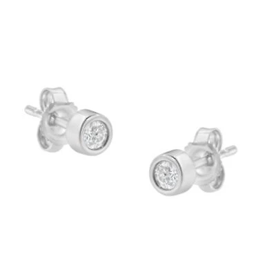 10K Gold 1/7 Ct Round Diamond Bezel- Stud Earrings