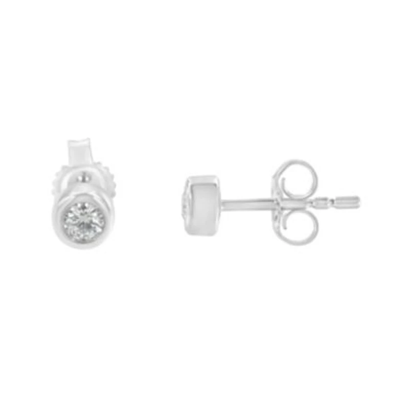 10K Gold 1/7 Ct Round Diamond Bezel- Stud Earrings