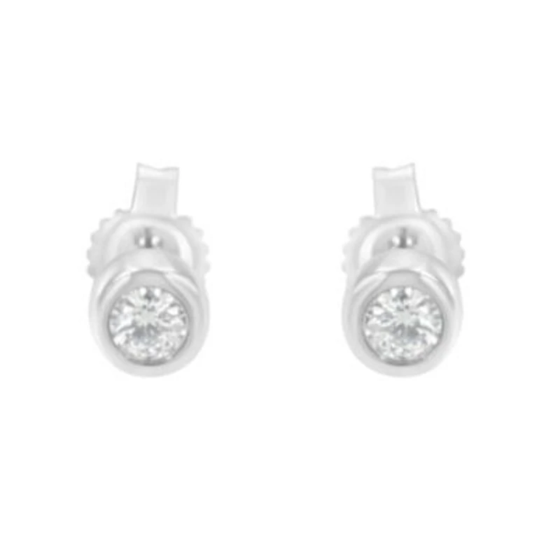 10K Gold 1/7 Ct Round Diamond Bezel- Stud Earrings