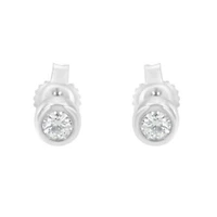10K Gold 1/7 Ct Round Diamond Bezel- Stud Earrings