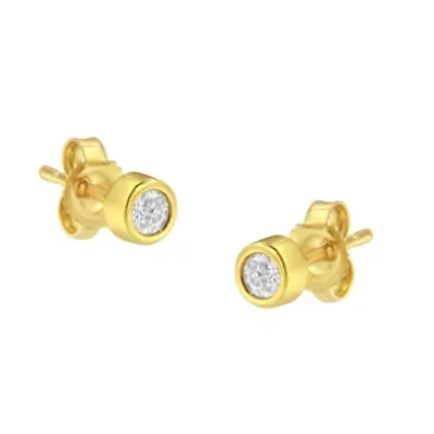 10K Gold 1/7 Ct Round Diamond Bezel- Stud Earrings