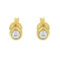 10K Gold 1/7 Ct Round Diamond Bezel- Stud Earrings