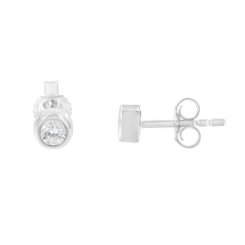 10K White Gold 1/5 Ct Diamond Bezel- Solitaire Stud Earrings