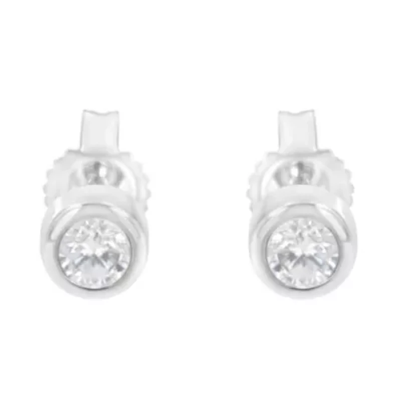 10K White Gold 1/5 Ct Diamond Bezel- Solitaire Stud Earrings