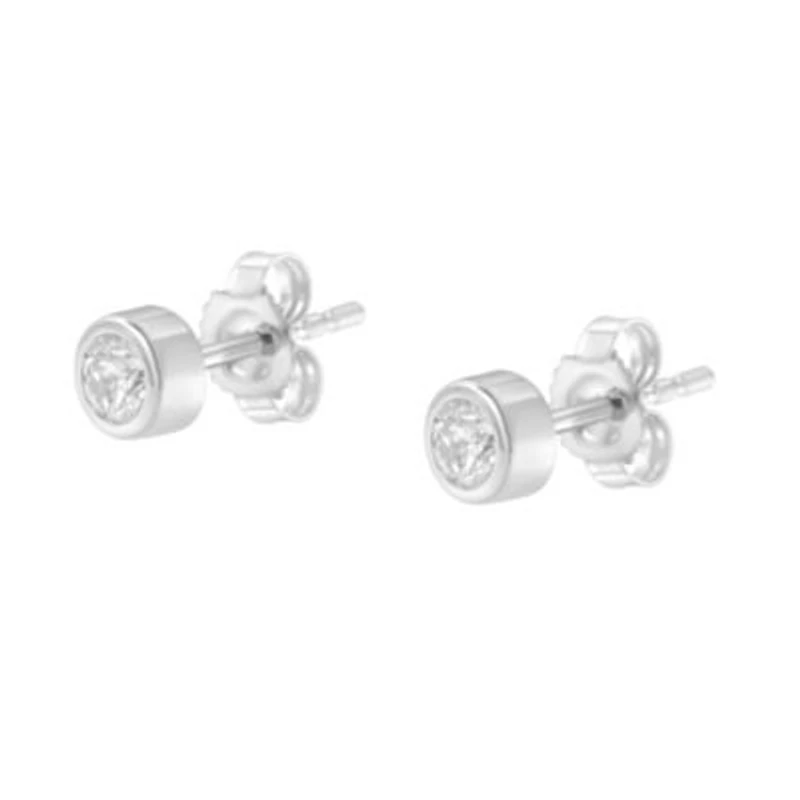 10K White Gold 1/5 Ct Diamond Bezel- Solitaire Stud Earrings