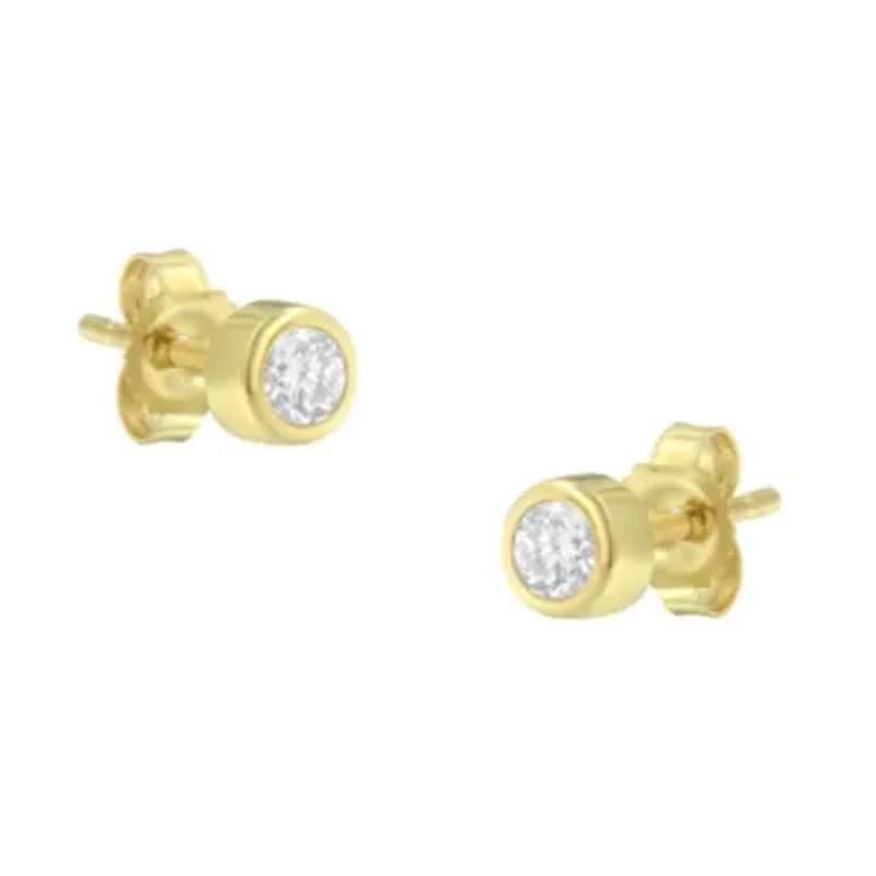 10K White Gold 1/5 Ct Diamond Bezel- Solitaire Stud Earrings