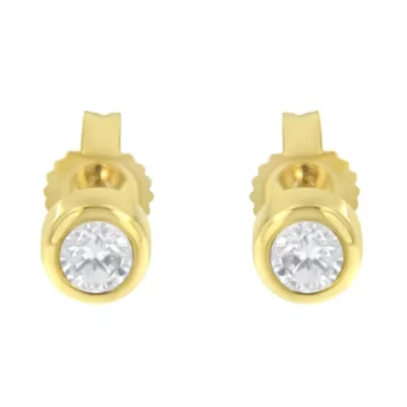 10K White Gold 1/5 Ct Diamond Bezel- Solitaire Stud Earrings