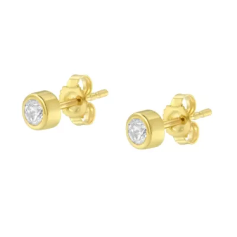 10K White Gold 1/5 Ct Diamond Bezel- Solitaire Stud Earrings