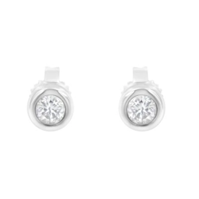 10K Gold 1/4 Ct Diamond Bezel- Stud Earrings