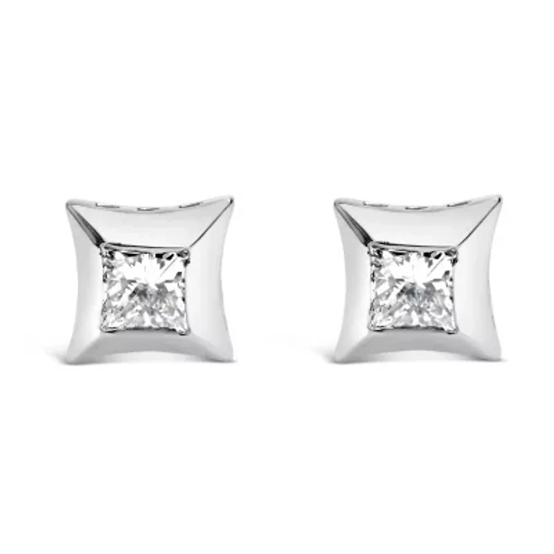 10K White Gold 1/2 Ct Invisible Princess Stud Earrings