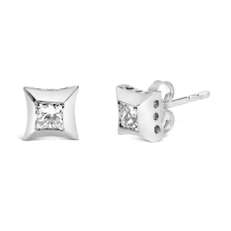 10K White Gold 1/2 Ct Invisible Princess Stud Earrings