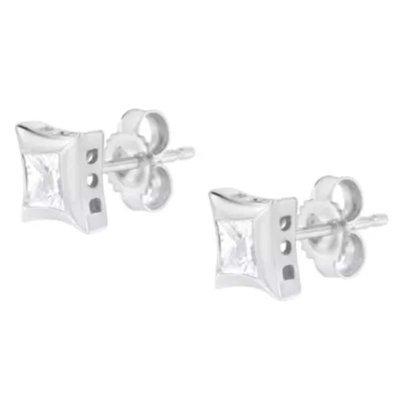 10K White Gold 1/2 Ct Invisible Princess Stud Earrings