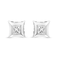 10K White Gold 1/3 Ct Invisible Style Princess Stud Earrings