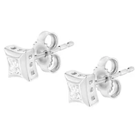 10K White Gold 1/3 Ct Invisible Style Princess Stud Earrings