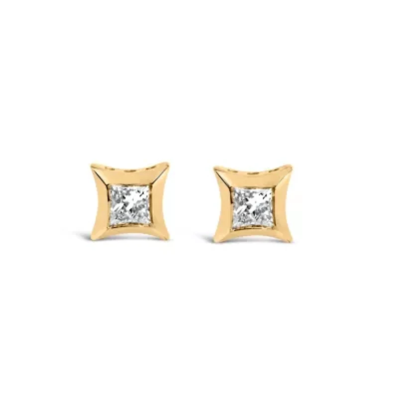 10K Yellow Gold 1/5 Ct Invisible Princess Stud Earrings