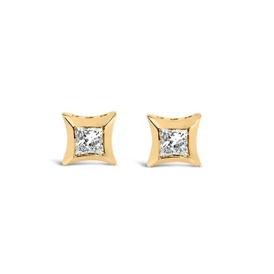 10K Yellow Gold 1/5 Ct Invisible Princess Stud Earrings