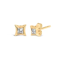 10K Yellow Gold 1/5 Ct Invisible Princess Stud Earrings