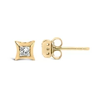 10K Yellow Gold 1/5 Ct Invisible Princess Stud Earrings