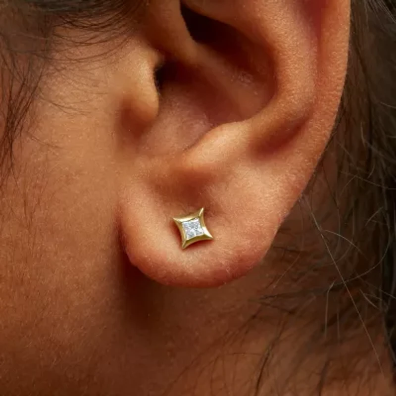 10K Yellow Gold 1/5 Ct Invisible Princess Stud Earrings