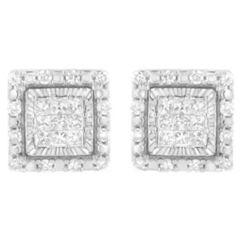 10K White Gold 1/2 Ct Invisible Princess Square Stud Earring