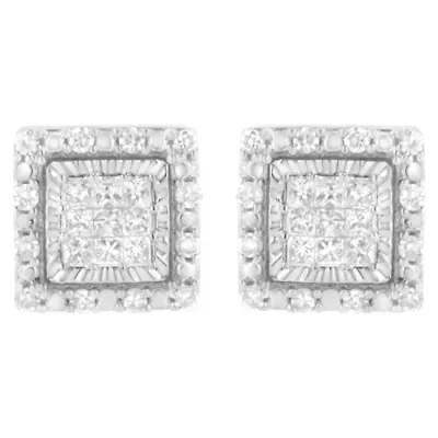 10K White Gold 1/2 Ct Invisible Princess Square Stud Earring