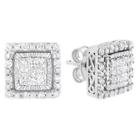 10K White Gold 1/2 Ct Invisible Princess Square Stud Earring
