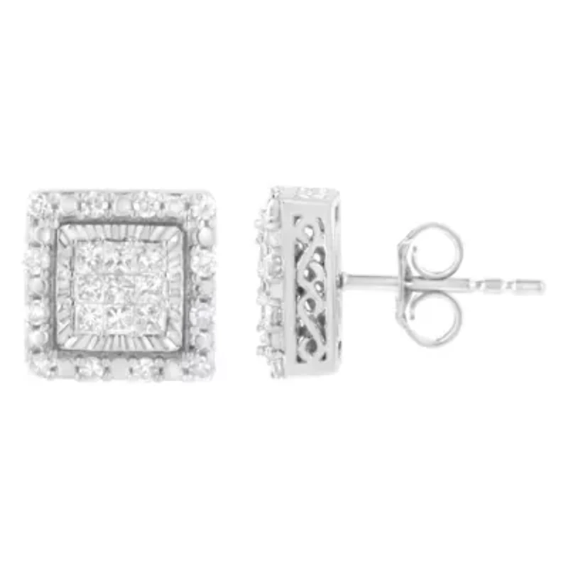10K White Gold 1/2 Ct Invisible Princess Square Stud Earring