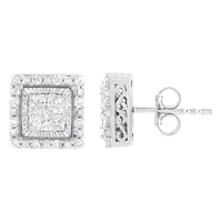 10K White Gold 1/2 Ct Invisible Princess Square Stud Earring