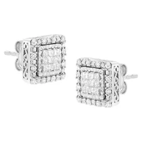 10K White Gold 1/2 Ct Invisible Princess Square Stud Earring