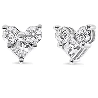 10K White Gold 1/2 Ct Diamond 3 Stone Trio Heart Stud Earring