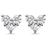 10K White Gold 1/2 Ct Diamond 3 Stone Trio Heart Stud Earring